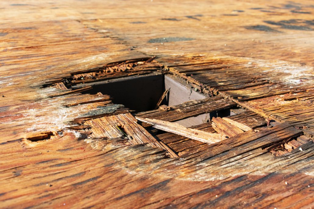 Roof leak through roof decking - rotting wood