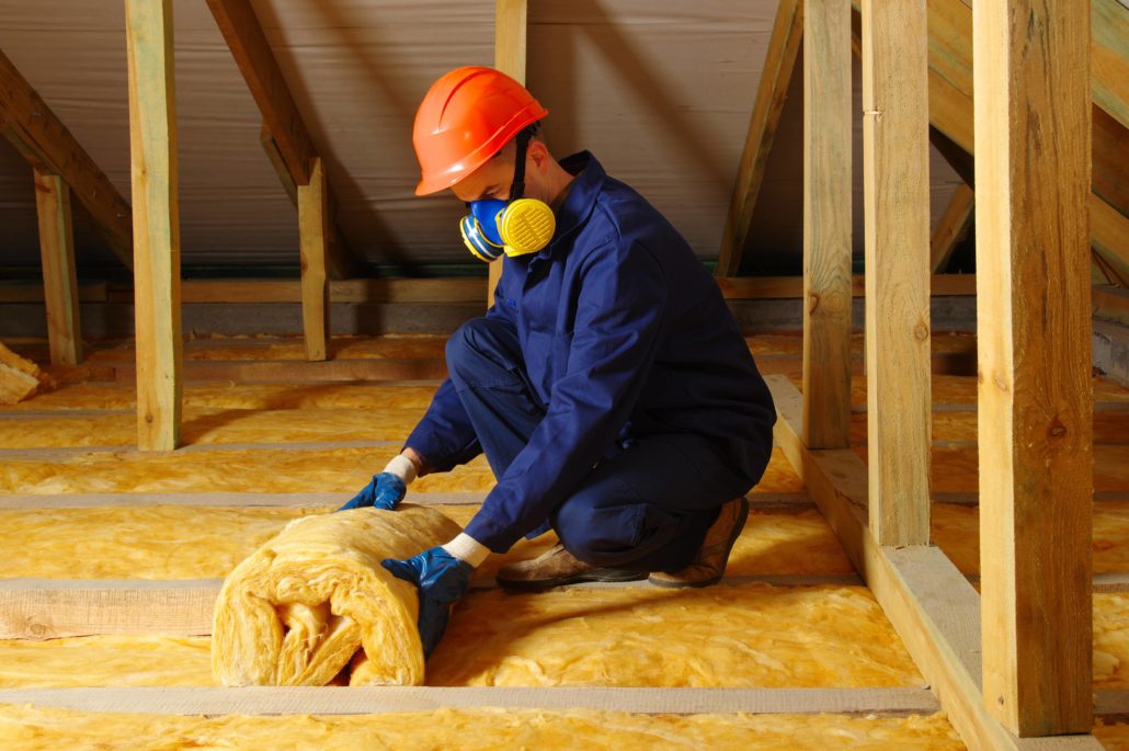 Professional roofing insulation in a garage. 