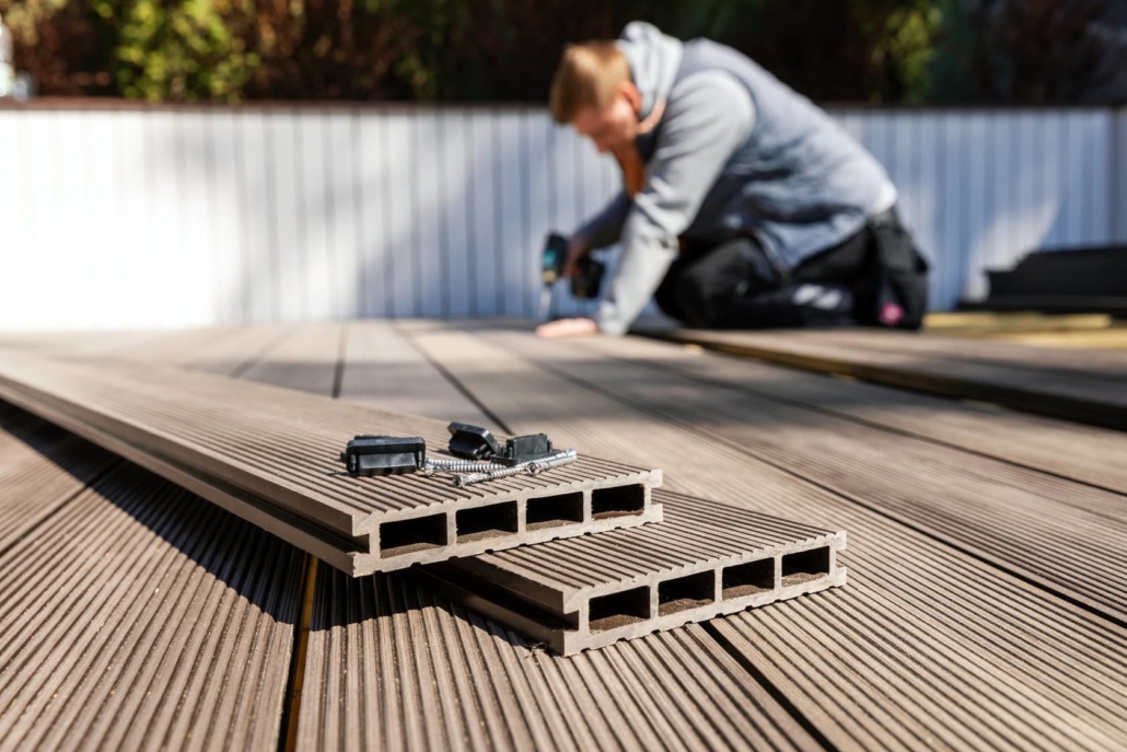 Installing a composite deck. 