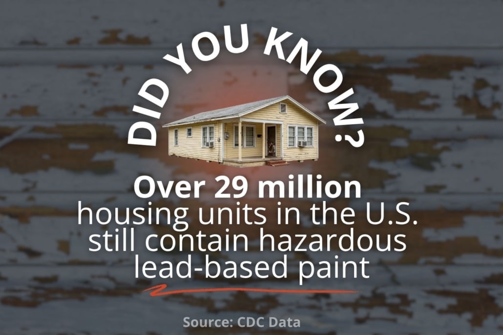 An informational graphic featuring a pre-1978 Florida home and CDC data on when did lead paint stop being used, highlighting that 29 million U.S. housing units still contain lead hazards.