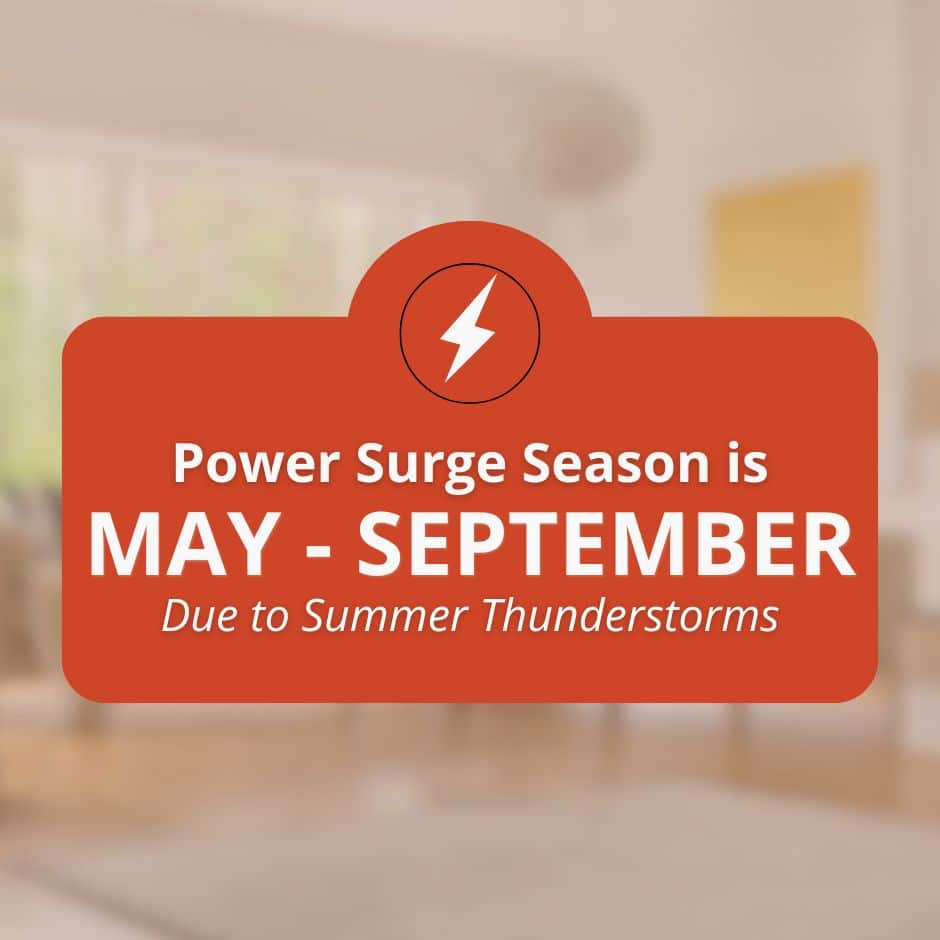 Infographic stating that peak power surges occur from May to September, featuring a lightning bolt icon.
