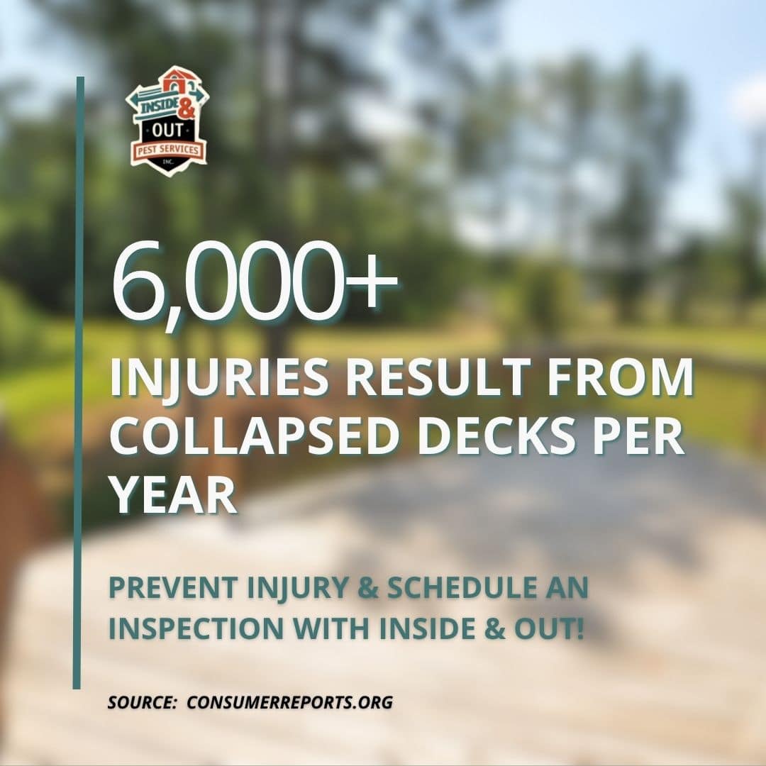 Stat graphic stating over 6,000 annual injuries result from collapsed decks and encouraging professional deck inspections.