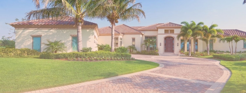 Image 1 (who pays for a home inspection.jpg): "Exterior view of a large, single-story luxury home with a paved driveway, red tile roof, and palm trees in a landscaped yard.